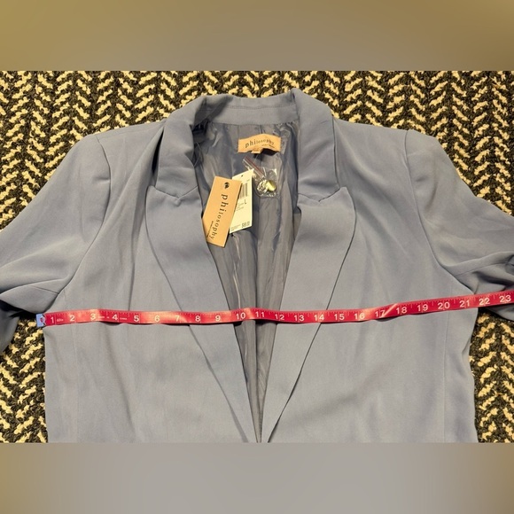 PHILOSOPHY Rolled Sleeve Open Blazer in Light Blue Size Large - Picture 3 of 5